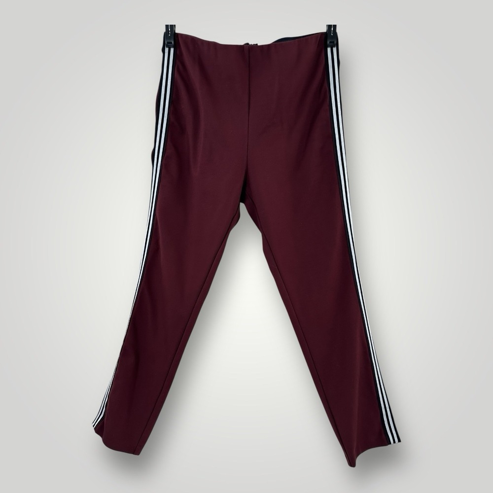 Rag & Bone Track Pants Athletic Joggers Womans 8 Maroon w‎ Side Stripe Back Zip